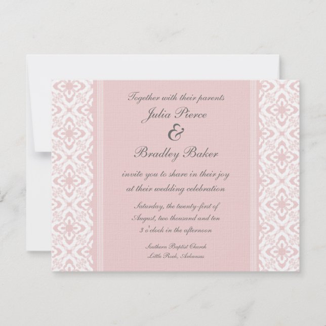 Simply Dazzling Damask Wedding Invite, Light Pink Invitation (Front)