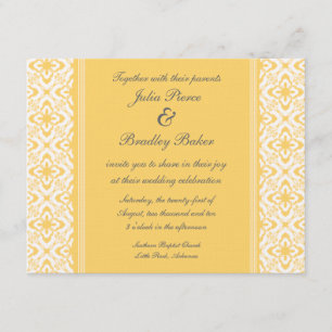 Simply Dazzling Damask Wedding Invite, Yellow Invitation