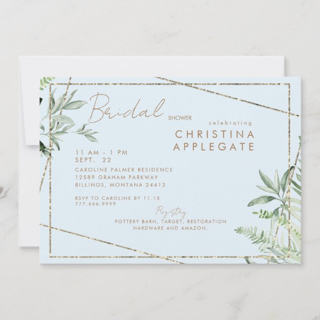 Simply Divine Ivy Blu & Gold Elegant Bridal Shower Invitation (Front)
