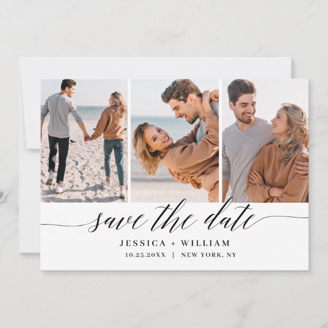 Simply Elegant 3 Photo Wedding Modern Simple Save The Date (Front)