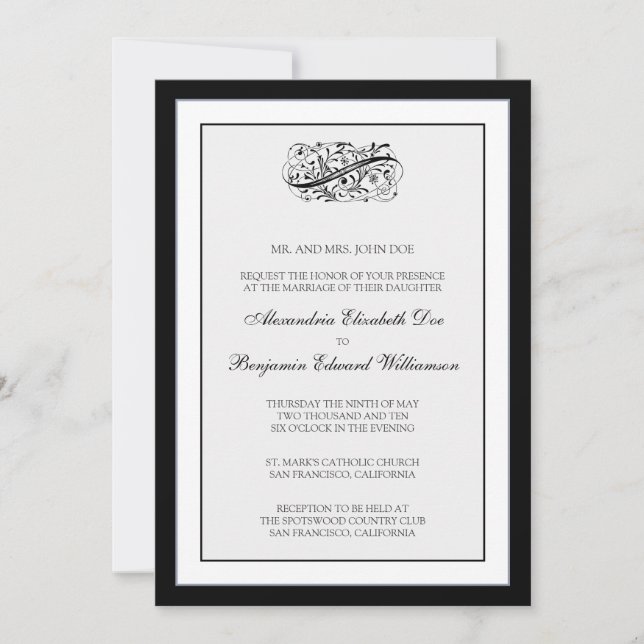 Simply Elegant 5x7 Black/White Wedding Invite (Front)