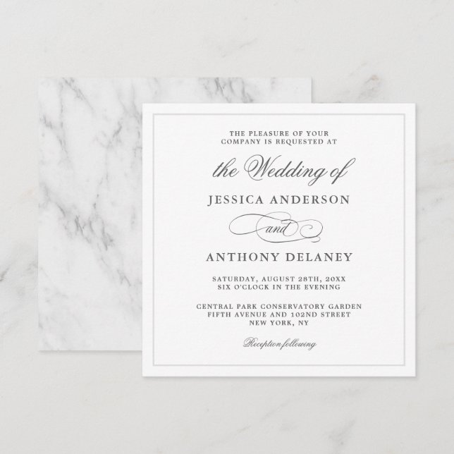 Simply Elegant Affair Square Wedding Invitation (Front/Back)