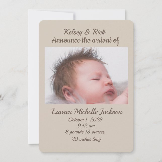Simply Elegant Birth Announcement (Front)