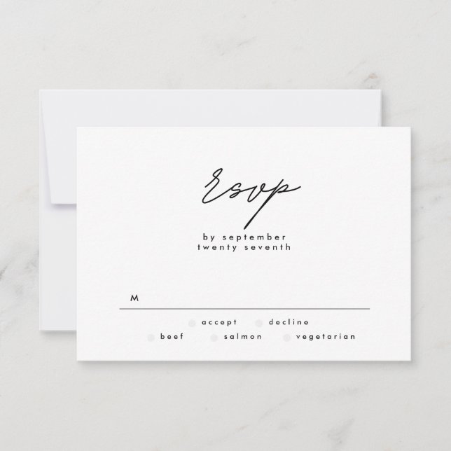 Simply Elegant Black and White Text Wedding RSVP (Front)