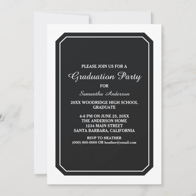 Simply Elegant Black Graduation Party Invite (Front)