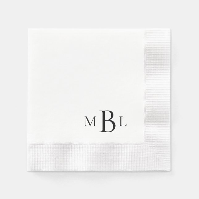 Simply Elegant Black Monogram Coined Cocktail  Napkin (Front)