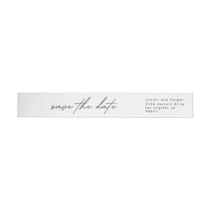 Simply Elegant Black on White Save The Date Wrap Around Label