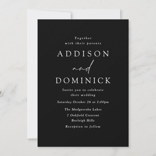Simply Elegant Black & White Modern Wedding Invitation (Front)