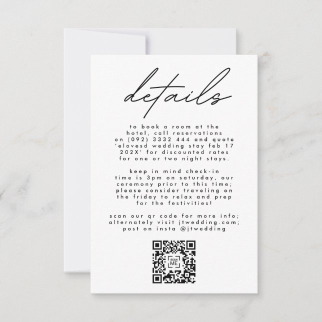 Simply Elegant Black & White Text Wedding QR CODE RSVP Card (Front)