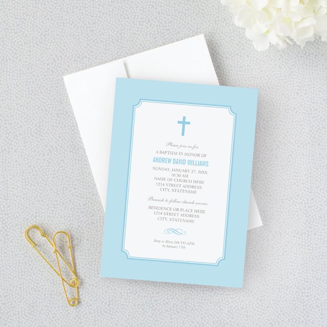 Simply Elegant Blue Baby Boy Baptism Invitation (Creator Uploaded)