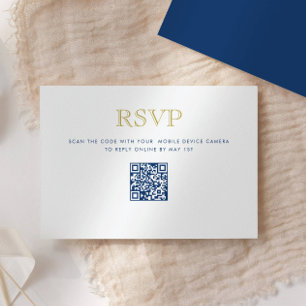 Simply Elegant, Blue Gold QR Code Reply Card