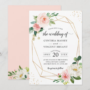 Simply Elegant Blush Floral Geometric Wedding Invitation