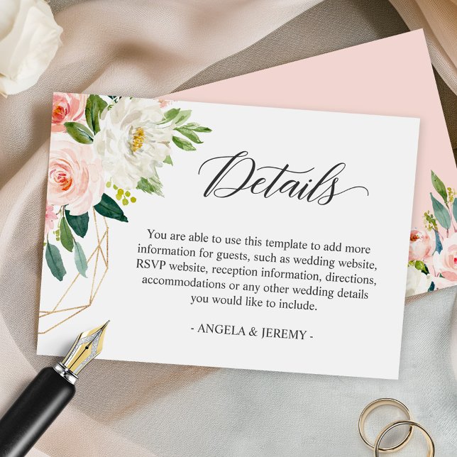 Simply Elegant Blush Pink Floral Wedding Details Enclosure Card (Creator Uploaded)