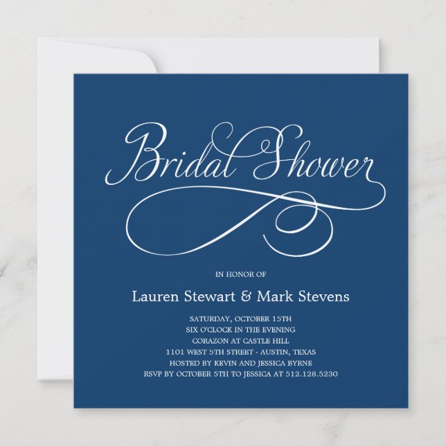 Simply Elegant Bridal Shower Invitation Navy (Front)