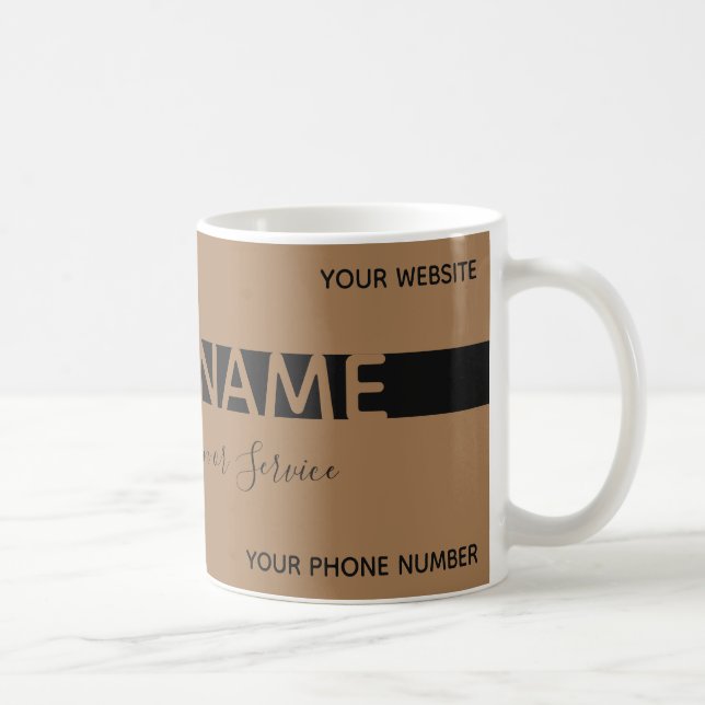Simply elegant brown black stripe business card coffee mug (Right)