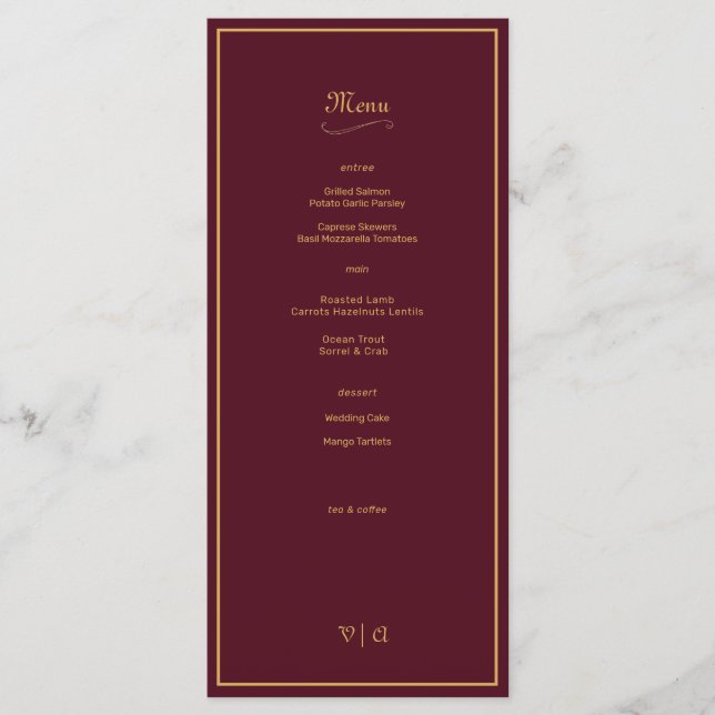 Simply Elegant Burgundy Gold with Border Menu (Front)