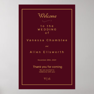 Simply Elegant Burgundy Gold with Border Poster