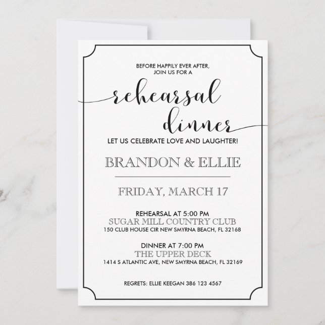 Simply Elegant Calligraphy Rehearsal Dinner Invitation (Front)