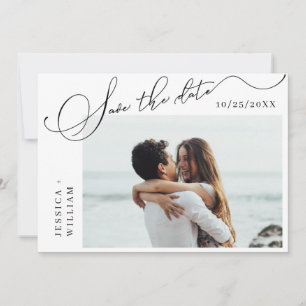 Simply Elegant Calligraphy Wedding Photo Save The Date
