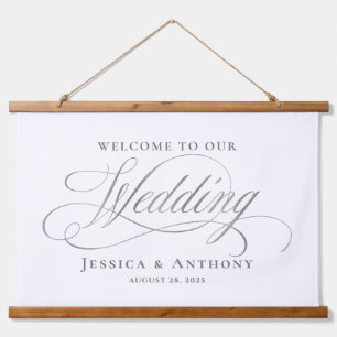 Simply Elegant Calligraphy Wedding Welcome Sign Hanging Tapestry