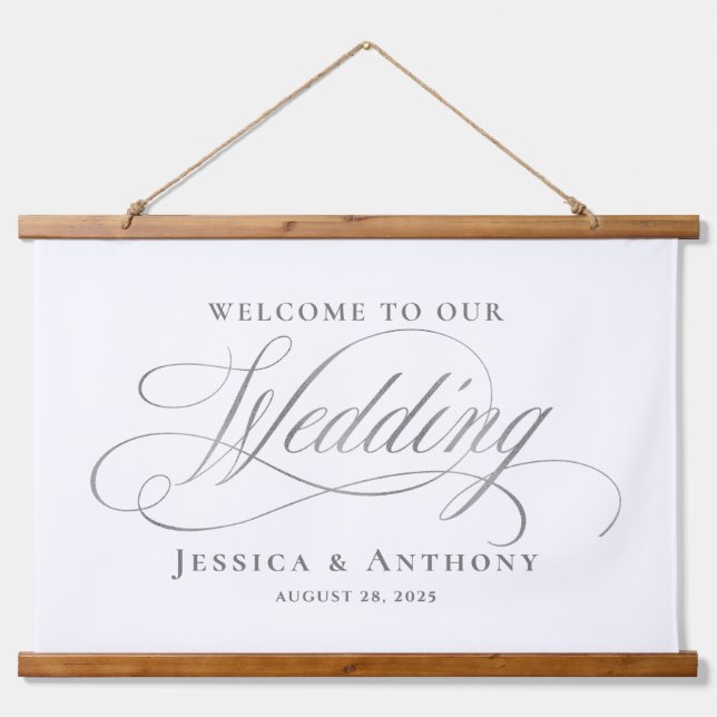 Simply Elegant Calligraphy Wedding Welcome Sign Hanging Tapestry (Front)