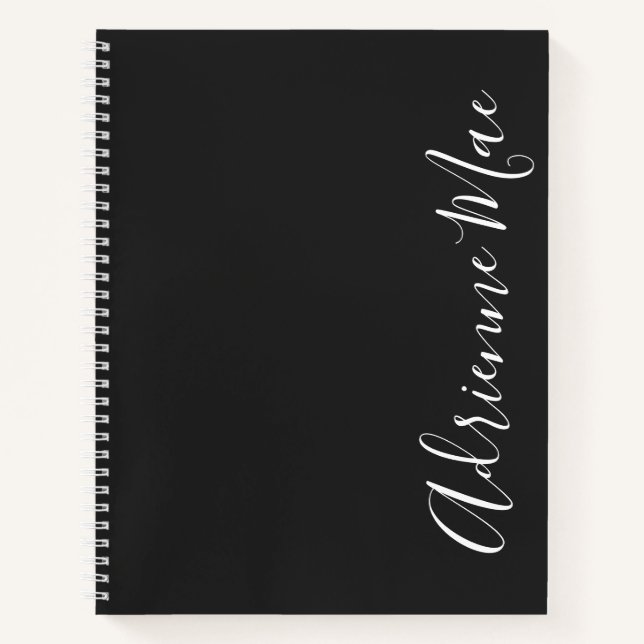 Simply Elegant Charcoal & White Personalised Notebook (Front)