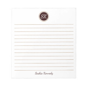 Simply Elegant Chocolate Brown Lined Monogram Name Notepad