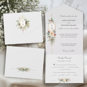 Simply Elegant Christmas Floral Monogram All In One Invitation
