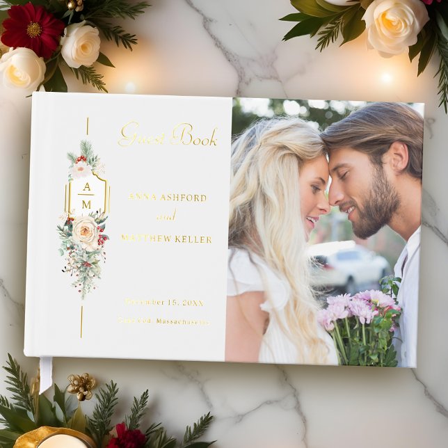 Simply Elegant Christmas Floral Monogram Guest Book (Creator Uploaded)