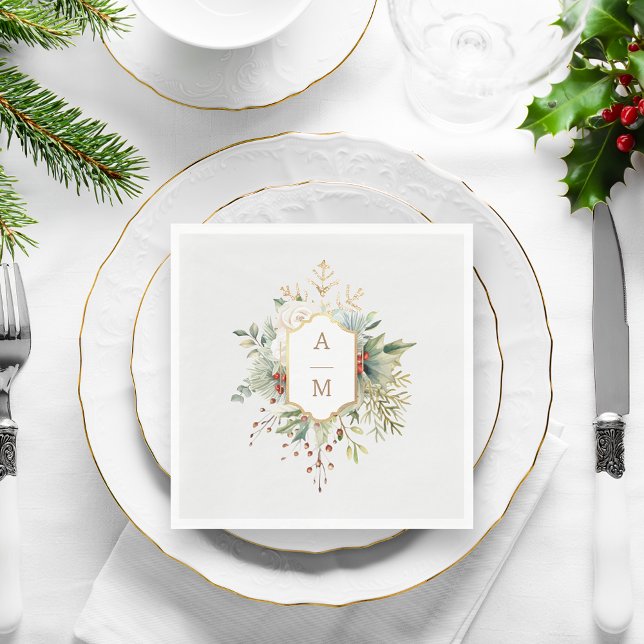 Simply Elegant Christmas Floral Monogram Napkin (Creator Uploaded)