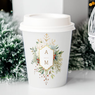 Simply Elegant Christmas Floral Monogram Paper Cups