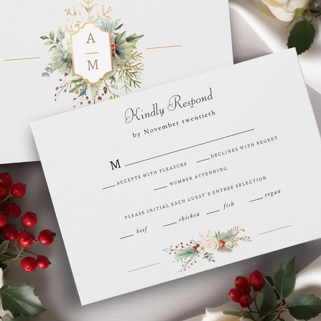 Simply Elegant Christmas Floral Monogram RSVP Card (Creator Uploaded)
