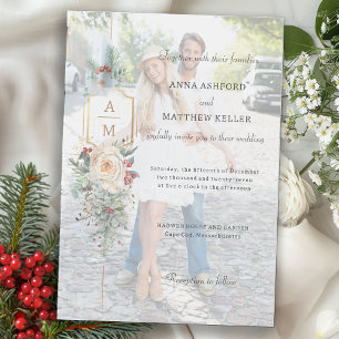 Simply Elegant Christmas Floral Monogram Vellum Invitations