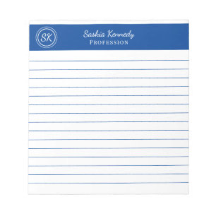 Simply Elegant Cobalt Blue Lined Monogram Business Notepad