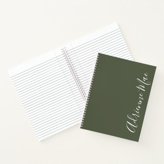Simply Elegant Dark Chive Green Personalised Notebook (Inside)