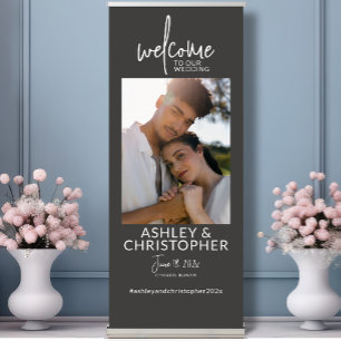 Simply Elegant Dark Slate Photo Wedding Welcome Retractable Banner
