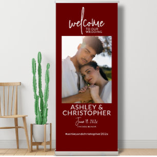 Simply Elegant Deep Red Photo Wedding Welcome Retractable Banner
