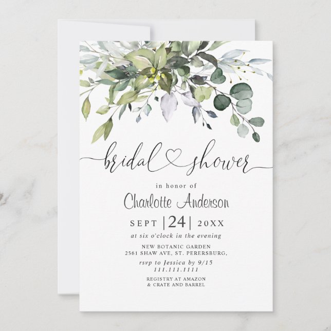 Simply Elegant Eucalyptus Bridal  Shower Invitation (Front)