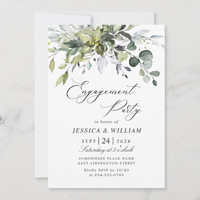 Simply Elegant Eucalyptus ENGAGEMENT  PARTY Invitation (Front)
