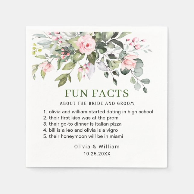 Simply Elegant Eucalyptus Fun Facts Wedding Napkin (Front)