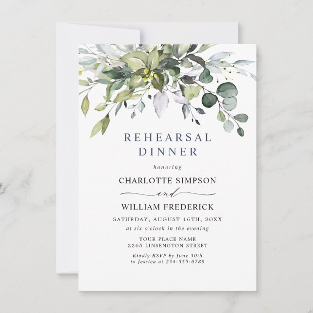 Simply Elegant Eucalyptus REHEARSAL DINNER Invitation (Front)
