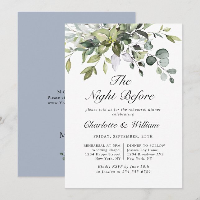 Simply Elegant Eucalyptus REHEARSAL DINNER Invitation (Front/Back)
