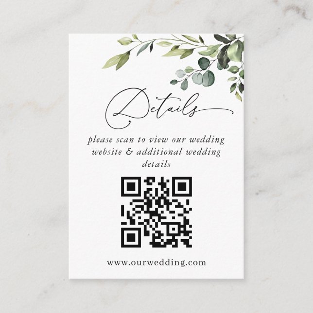Simply Elegant Eucalyptus Wedding QR Code Details Enclosure Card (Front)