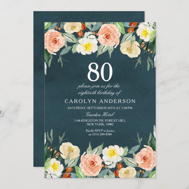 Simply Elegant Floral Any Age Birthday Party Invitation (Front/Back)