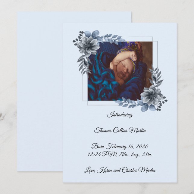 Simply Elegant Floral Birth Announcement (Front/Back)