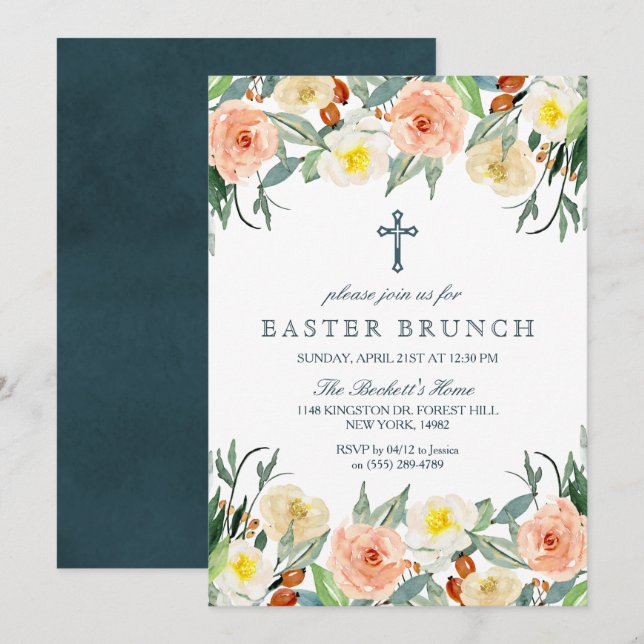 Simply Elegant Floral Easter Brunch Invitation (Front/Back)