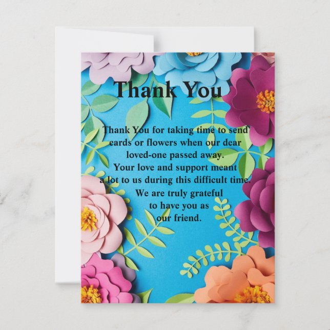Simply Elegant Floral Funeral Sympathy  Thank You Card (Front)
