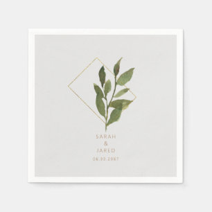 Simply Elegant Foliage Grey Gold Wedding Cocktail Napkin