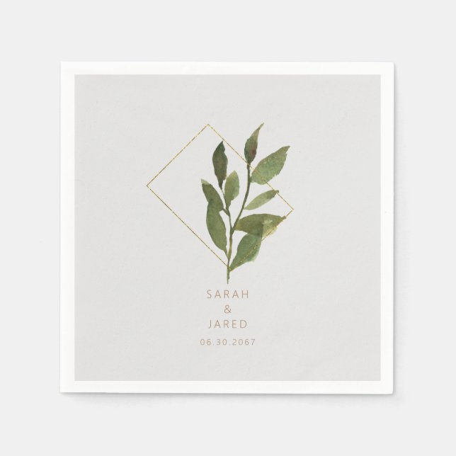 Simply Elegant Foliage Grey Gold Wedding Cocktail Napkin (Front)