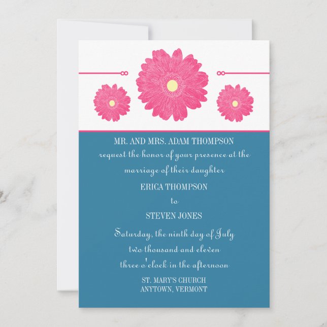 Simply Elegant Gerbera Daisies Wedding Invitation (Front)